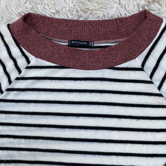 Staccato Hacci Striped Top 💗 White Black & Mauve - Picture 7 of 14